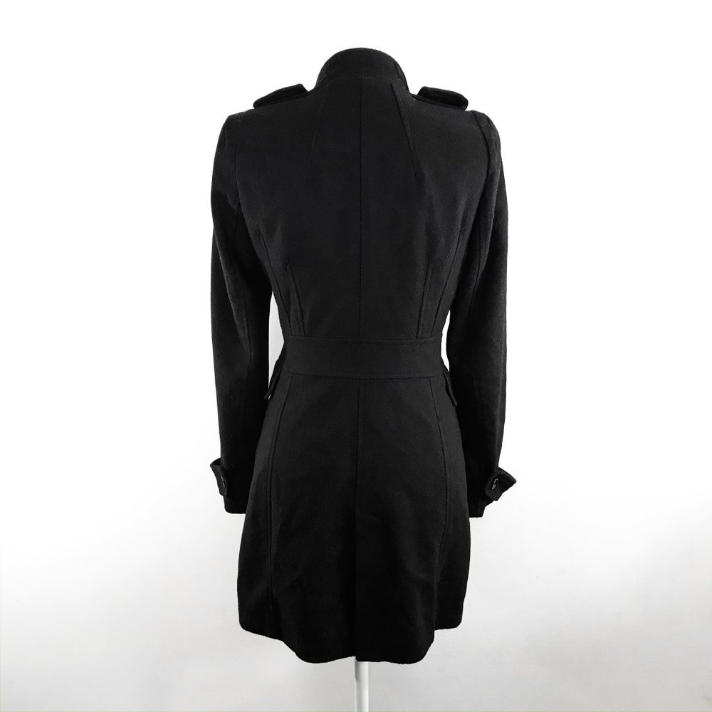 Zara Basic Wool Button Up Collared Black Topcoat - image 3